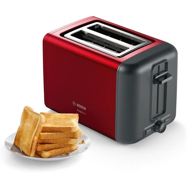 Torradeira Bosch Compacta DesignLine TAT3P424 de 970 W com 2 Fendas Curtas - Vermelho Vermelho/Inox-2