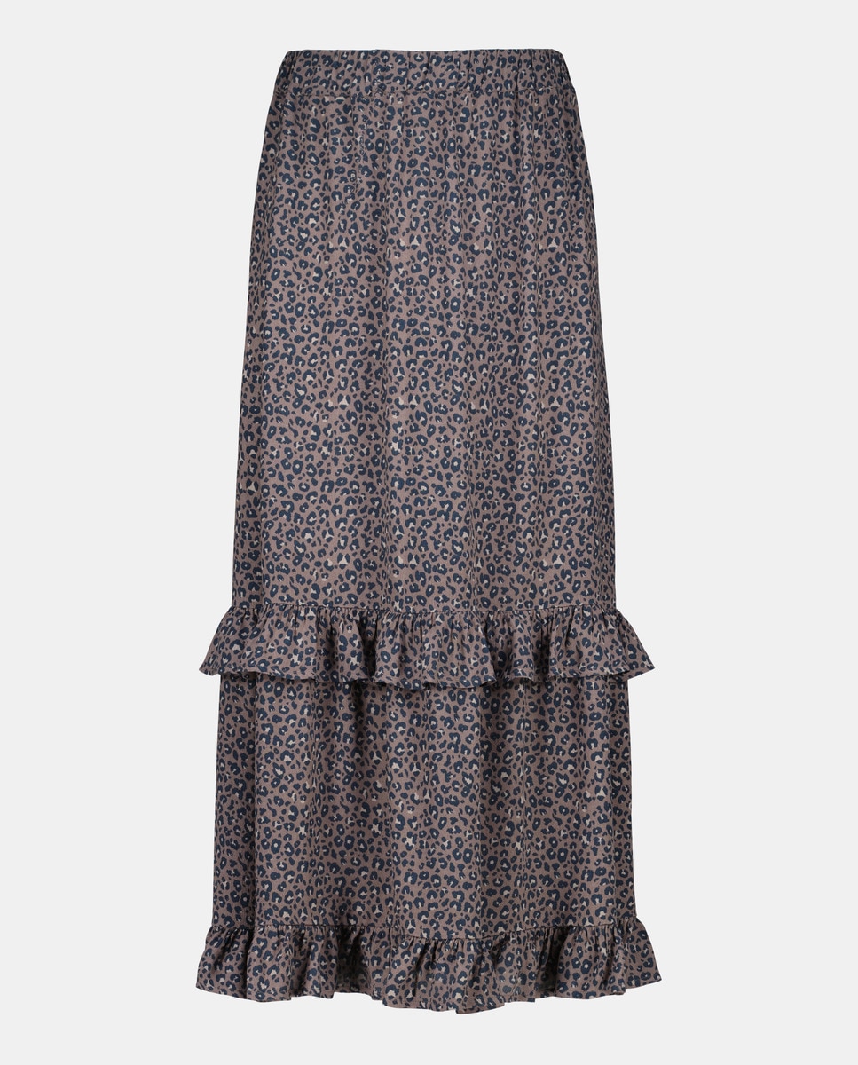 Falda de mujer estampada de volantes Marrón-4