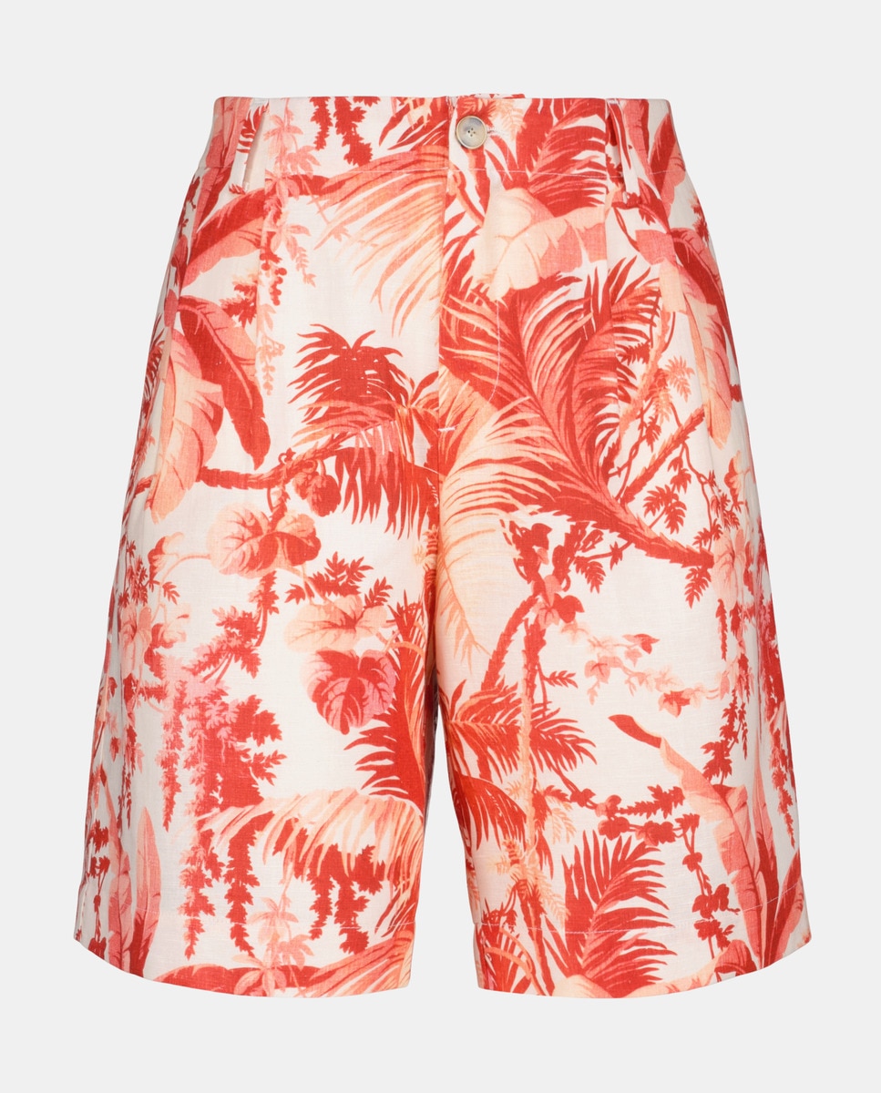 Bermudas de Linho com Palmeiras Vermelho-4