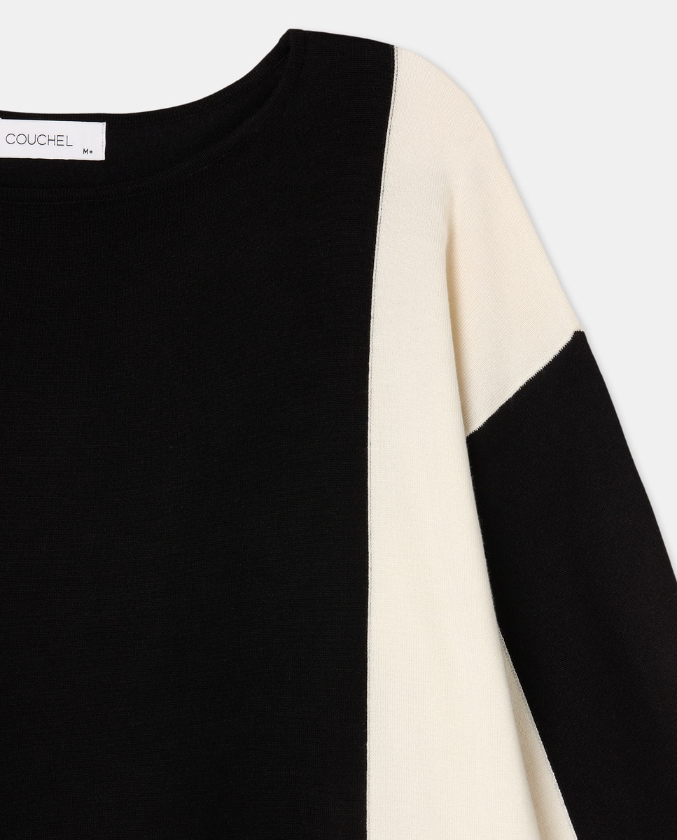 Camisola de Malha com Manga Comprida e Decote Redondo Preto-5