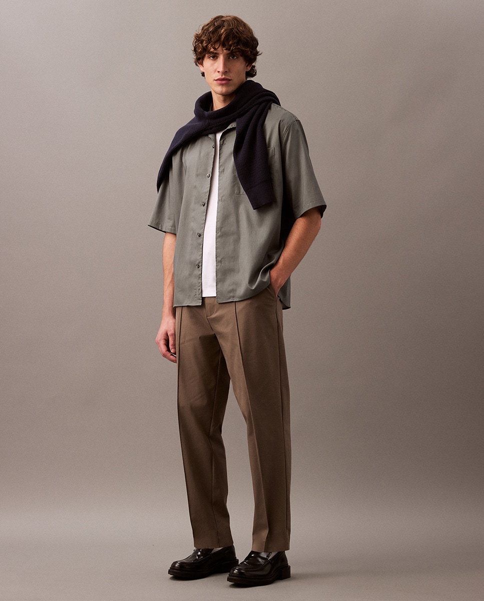 Camisa de Algodão com Manga Curta Cinzento-claro-6