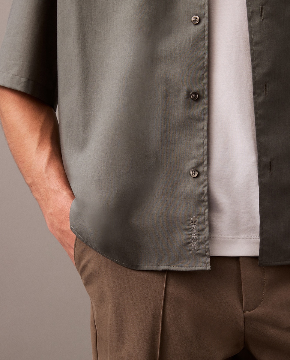 Camisa de Algodão com Manga Curta Cinzento-claro-5