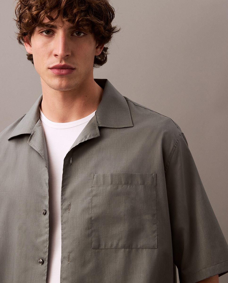 Camisa de Algodão com Manga Curta Cinzento-claro-4