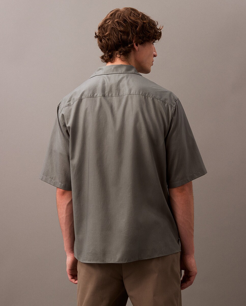 Camisa de Algodão com Manga Curta Cinzento-claro-2