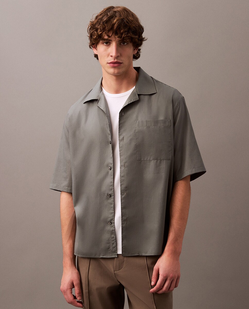Camisa de Algodão com Manga Curta Cinzento-claro-1