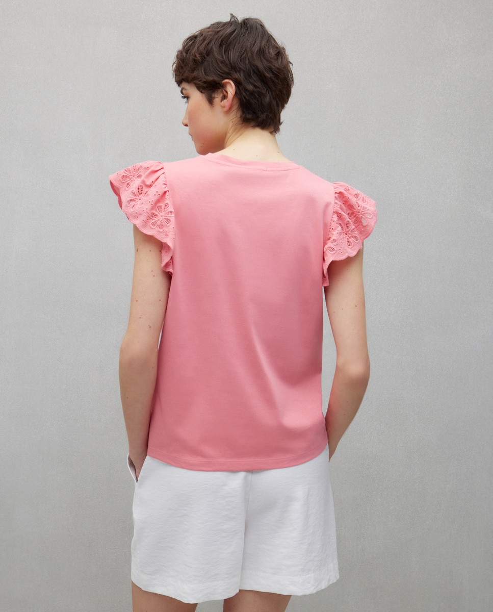 T-shirt de Manga com Bordado 630 Coral-3
