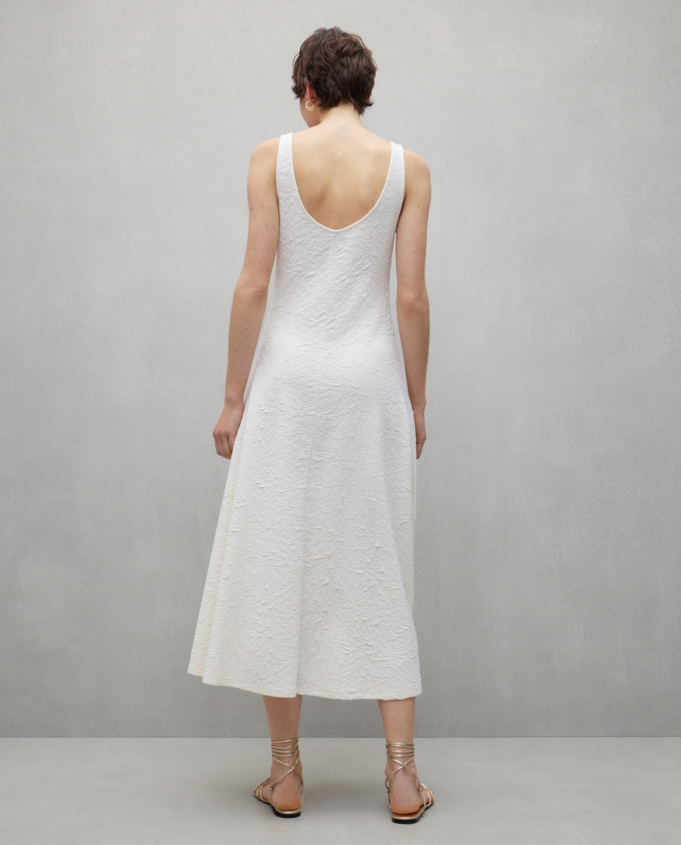 Vestido Midi Gofrado com Alças Cru-3