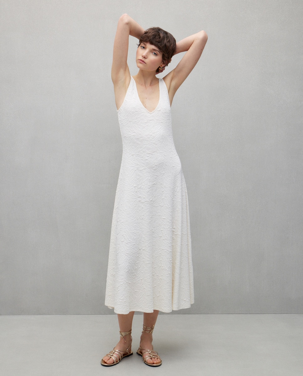 Vestido Midi Gofrado com Alças Cru-2