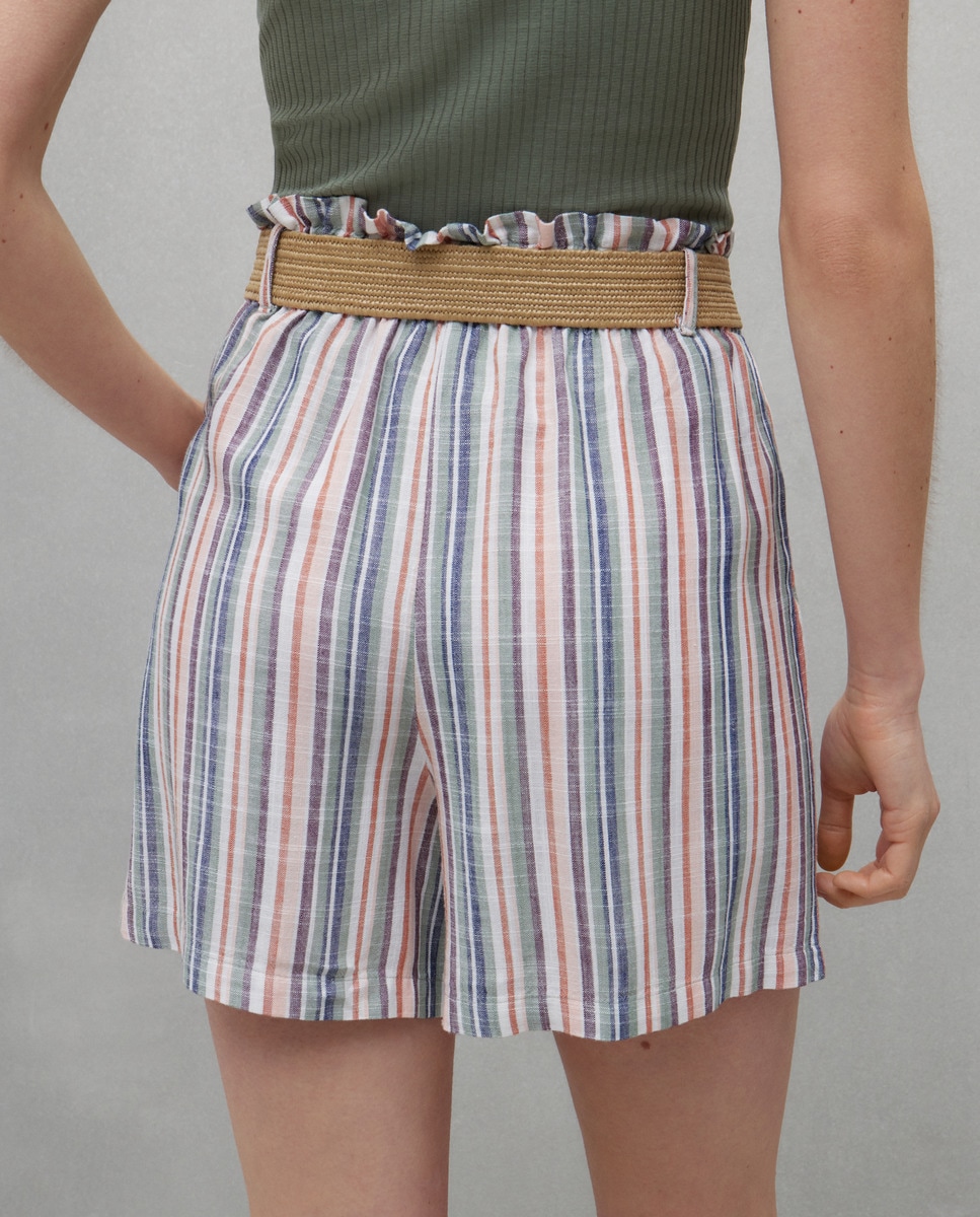 Bermudas com cinto de ráfia Rosa-3