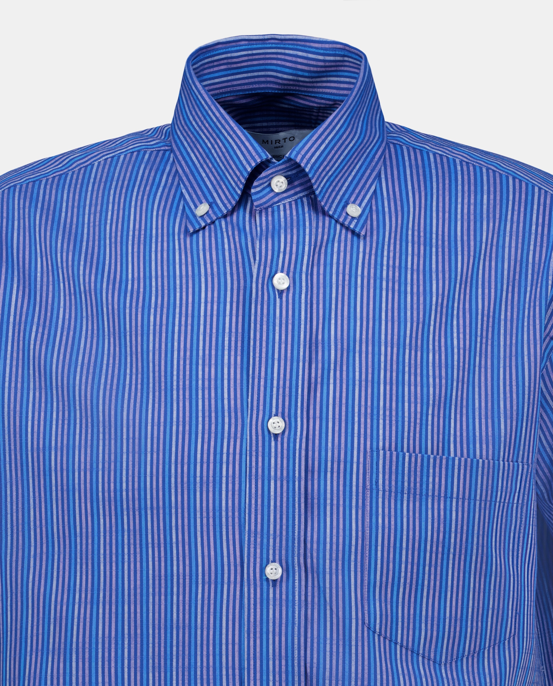 Camisa Casual às Riscas com Manga Curta Tamanhos Grandes Azul-índigo-5