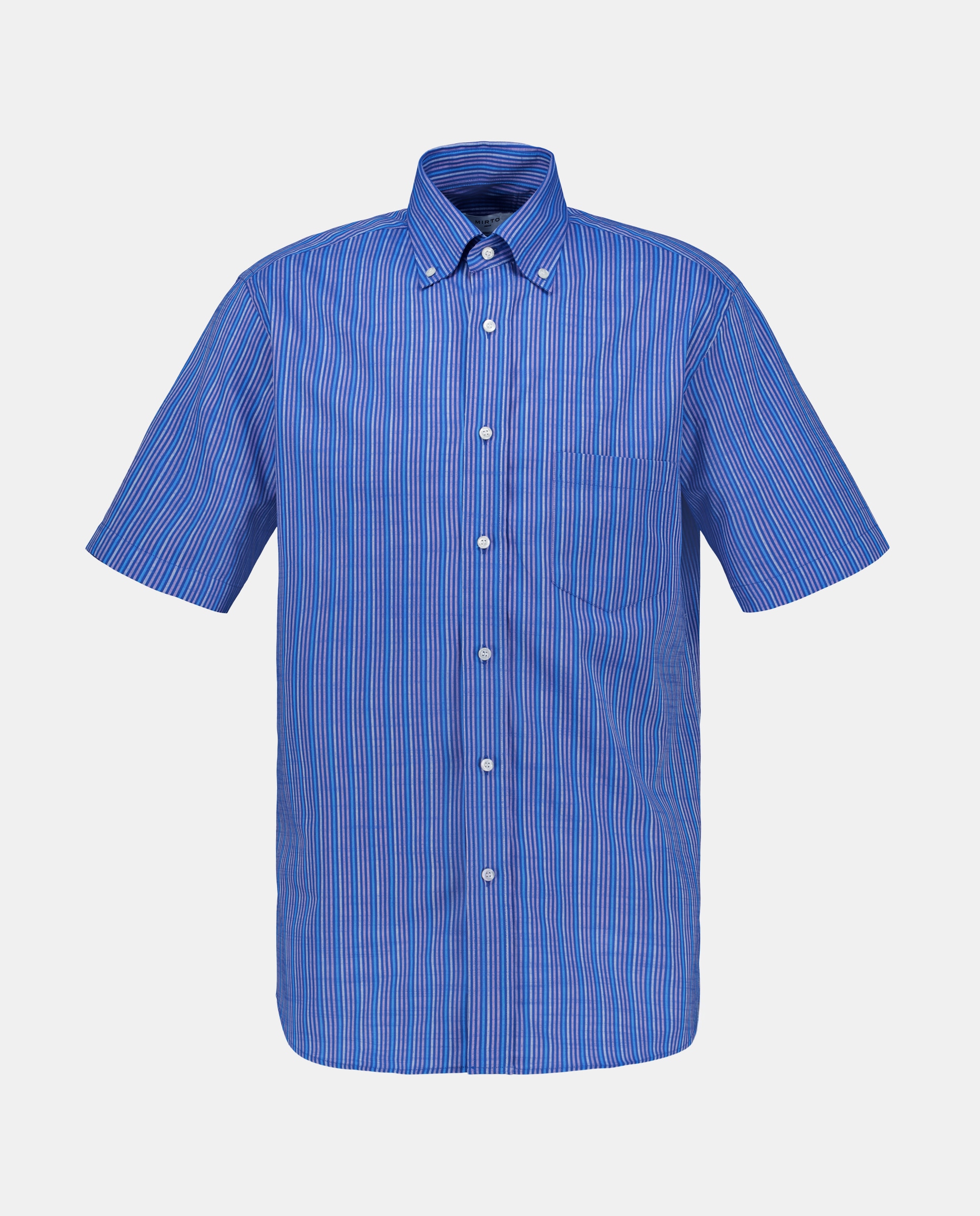 Camisa Casual às Riscas com Manga Curta Tamanhos Grandes Azul-índigo-4