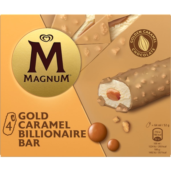 Gelado Magnum Gold Caramelo Bilionaire embalagem 256 ml