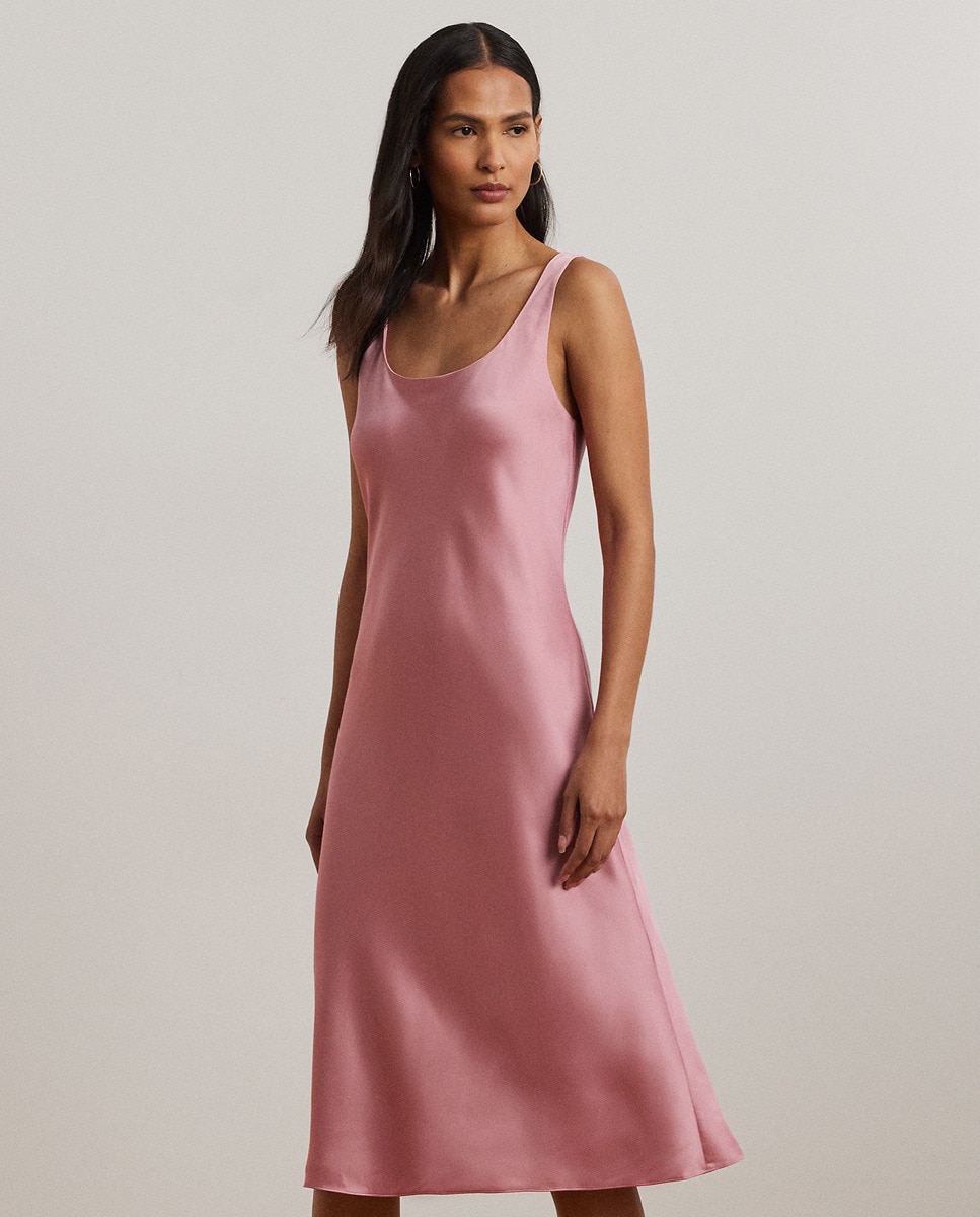 Vestido Midi de Cetim com Alças Rosa-4