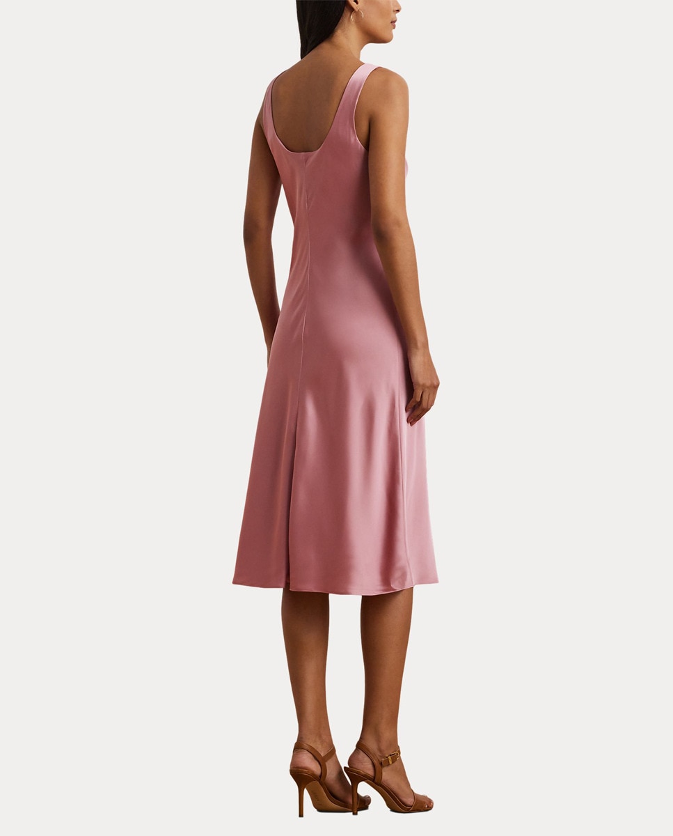Vestido Midi de Cetim com Alças Rosa-5
