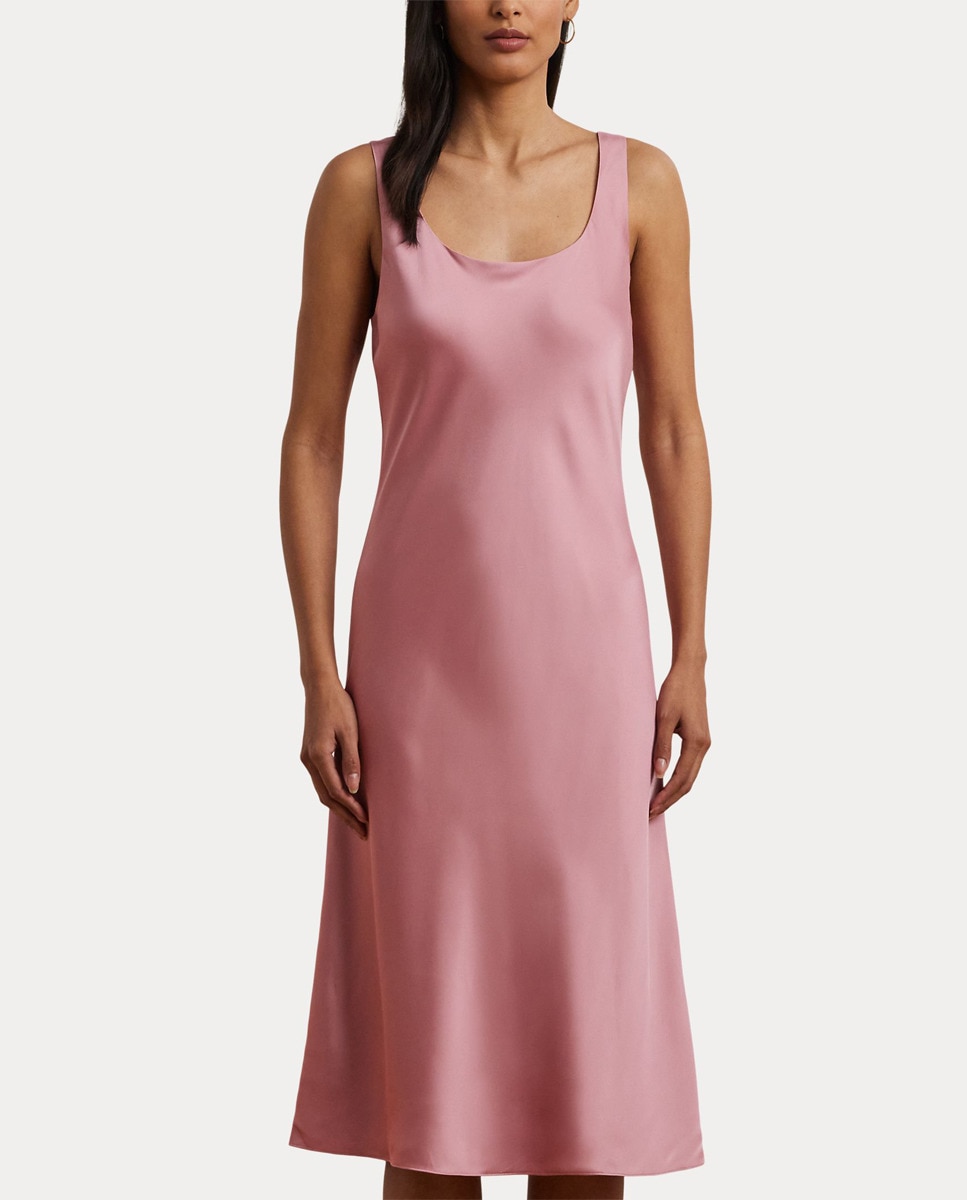 Vestido Midi de Cetim com Alças Rosa-6