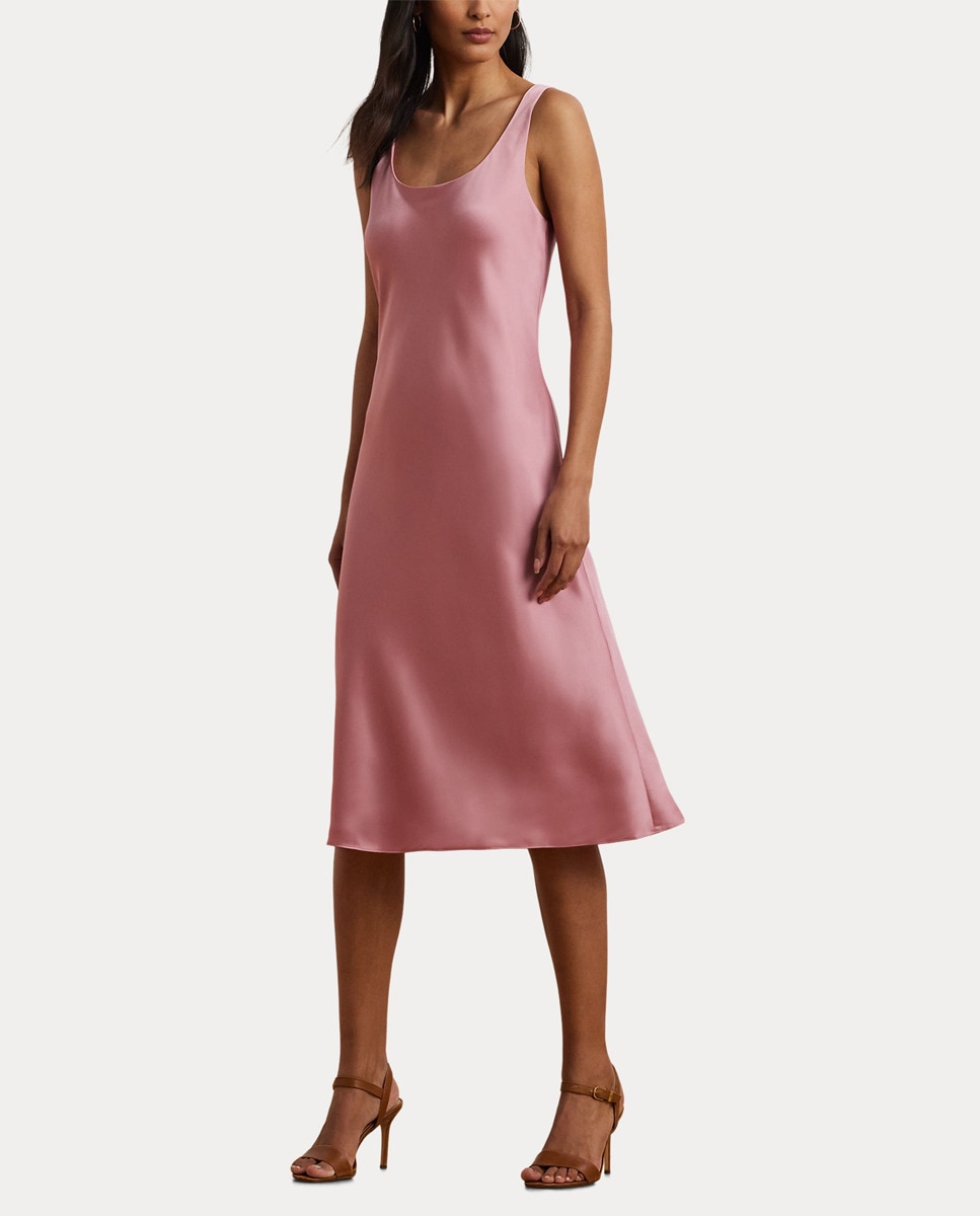 Vestido Midi de Cetim com Alças Rosa-8