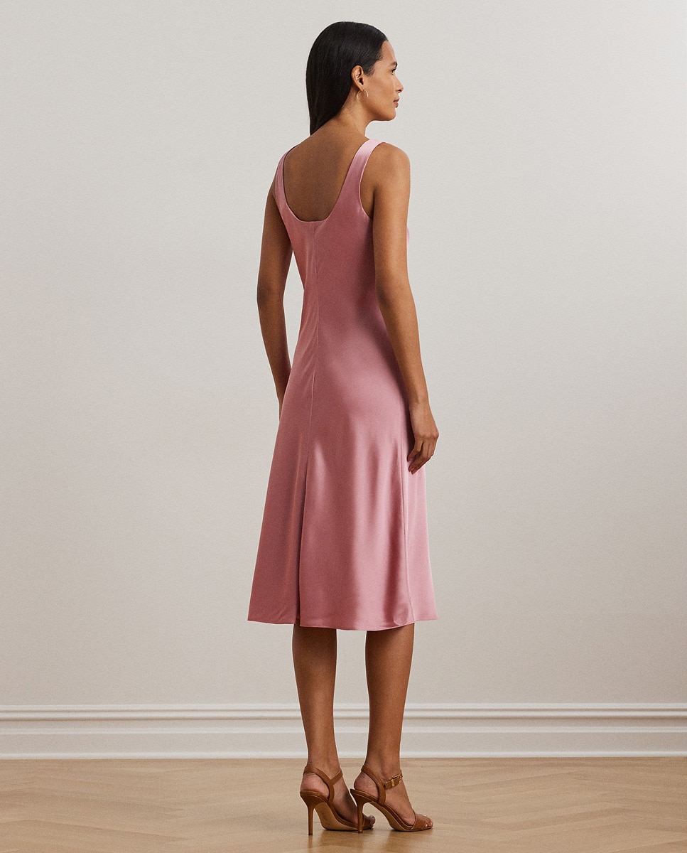 Vestido Midi de Cetim com Alças Rosa-3