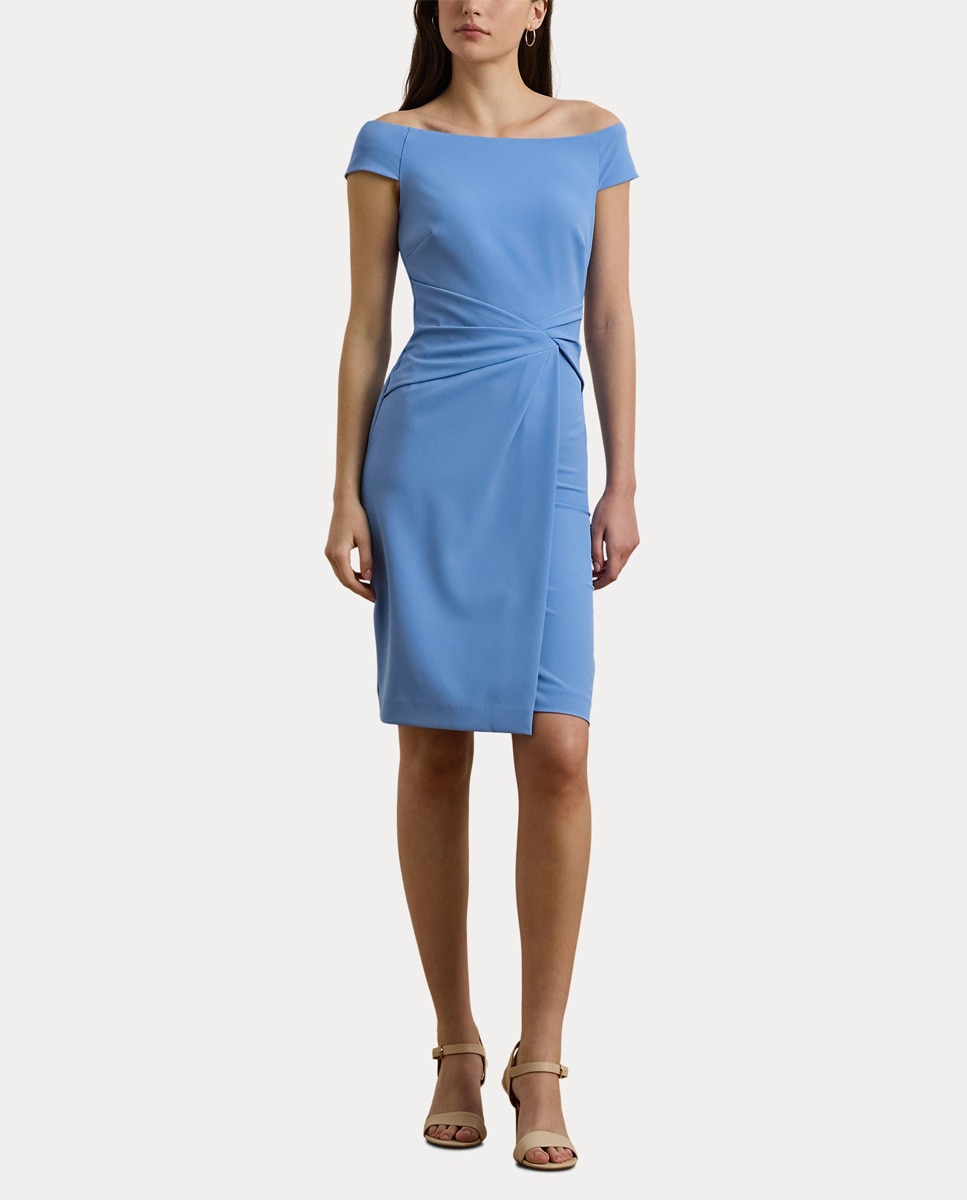 Vestido de Cocktail de Crepe Drapeado Azul-7