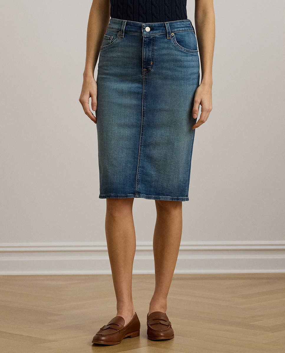 Saia de Ganga Midi com Cinco Bolsos Azul-índigo-4