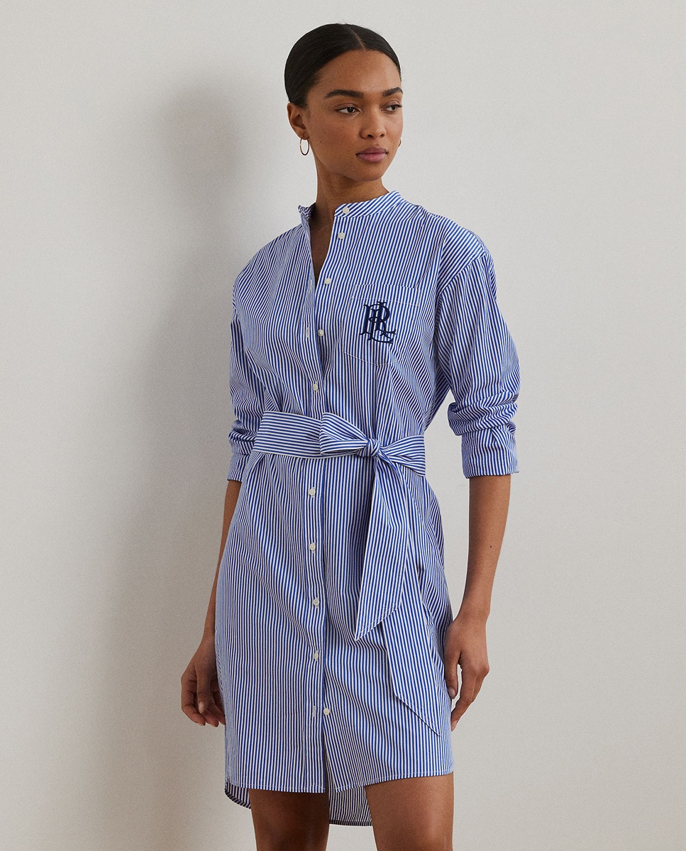 Vestido camiseiro com cinto Azul-4