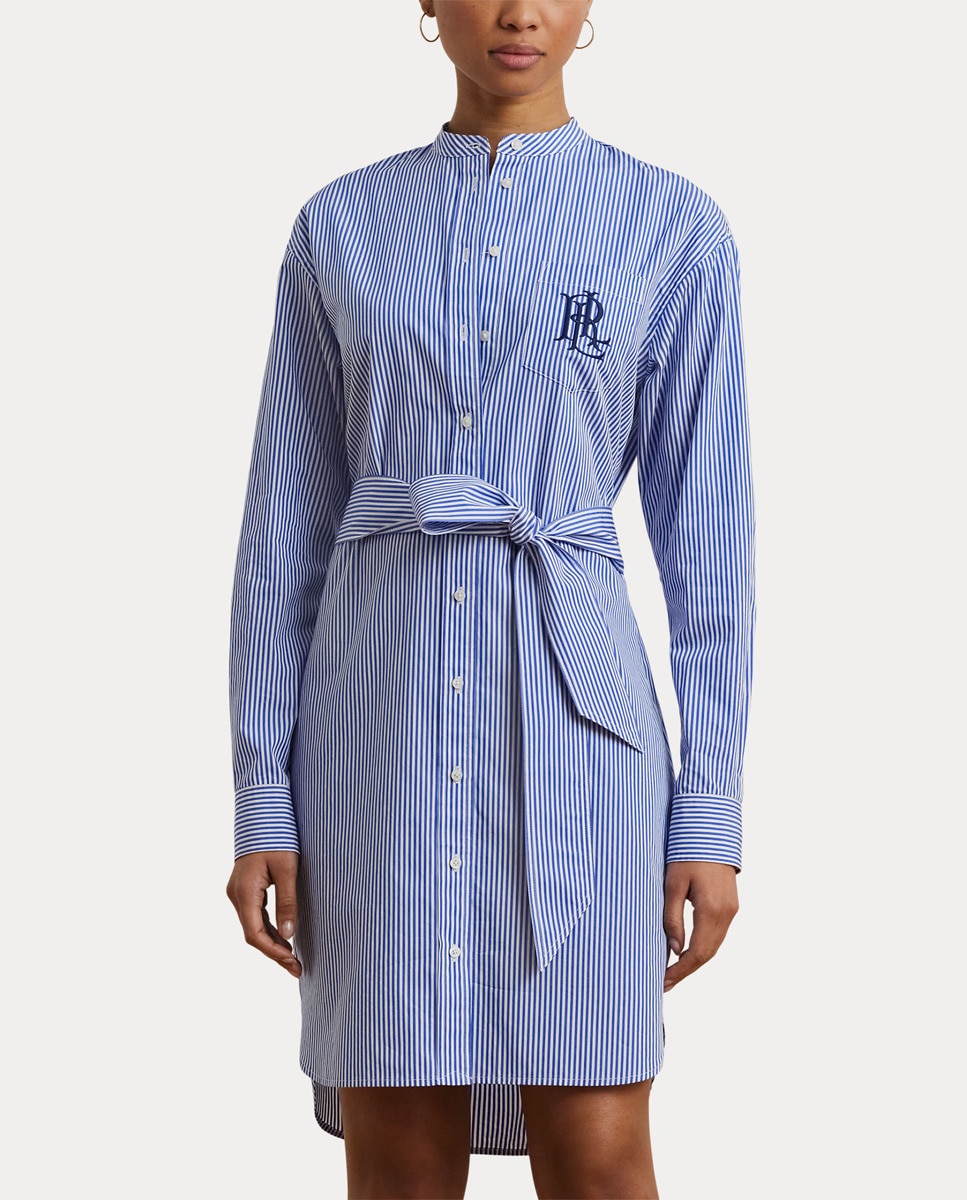 Vestido camiseiro com cinto Azul-6