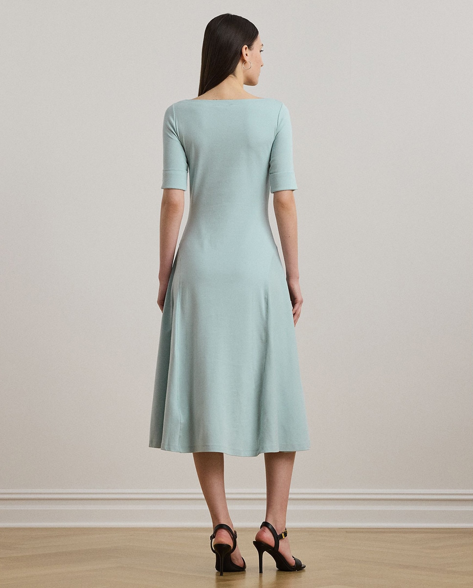 Vestido midi com manga 3/4 Azul-3