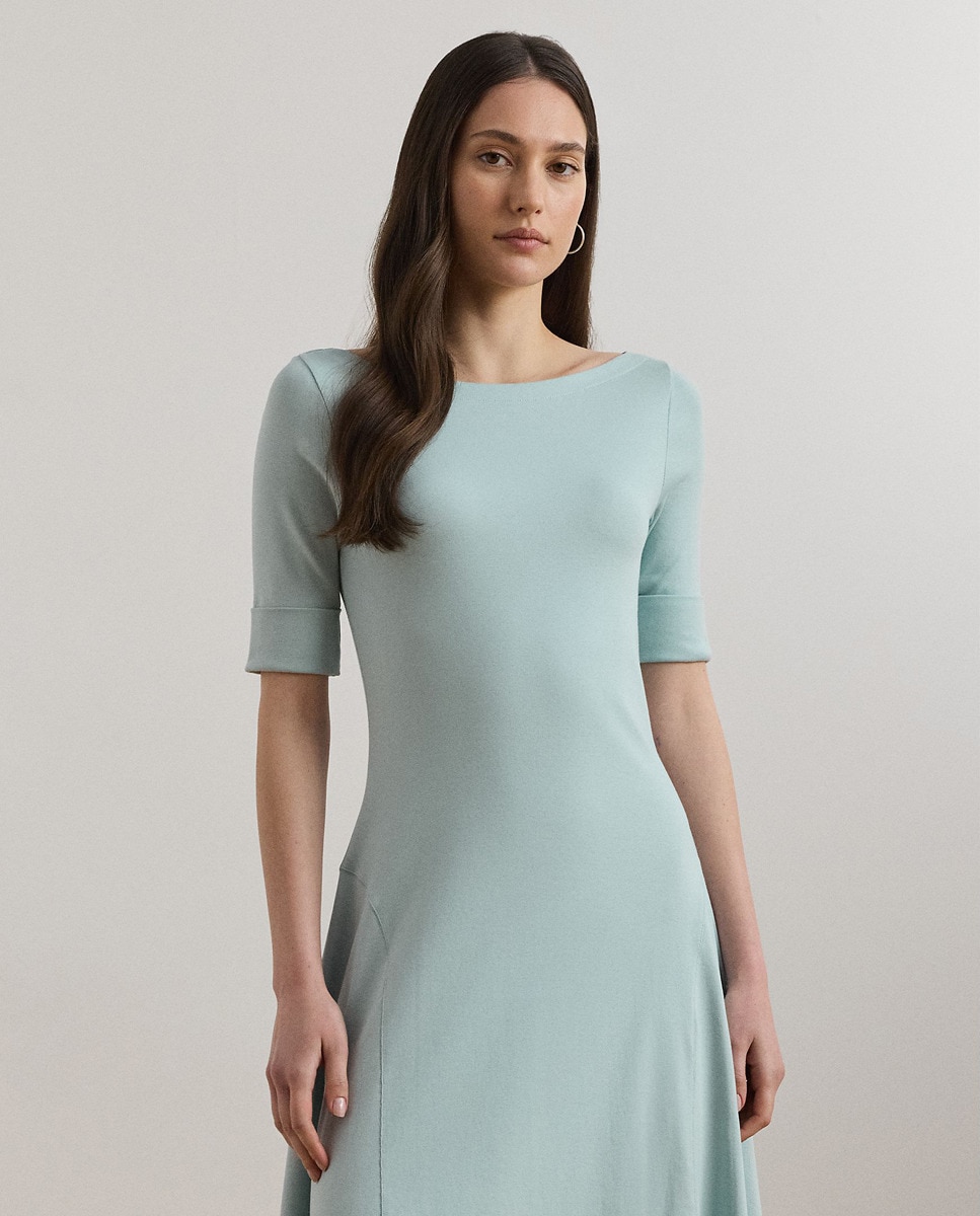 Vestido midi com manga 3/4 Azul-4