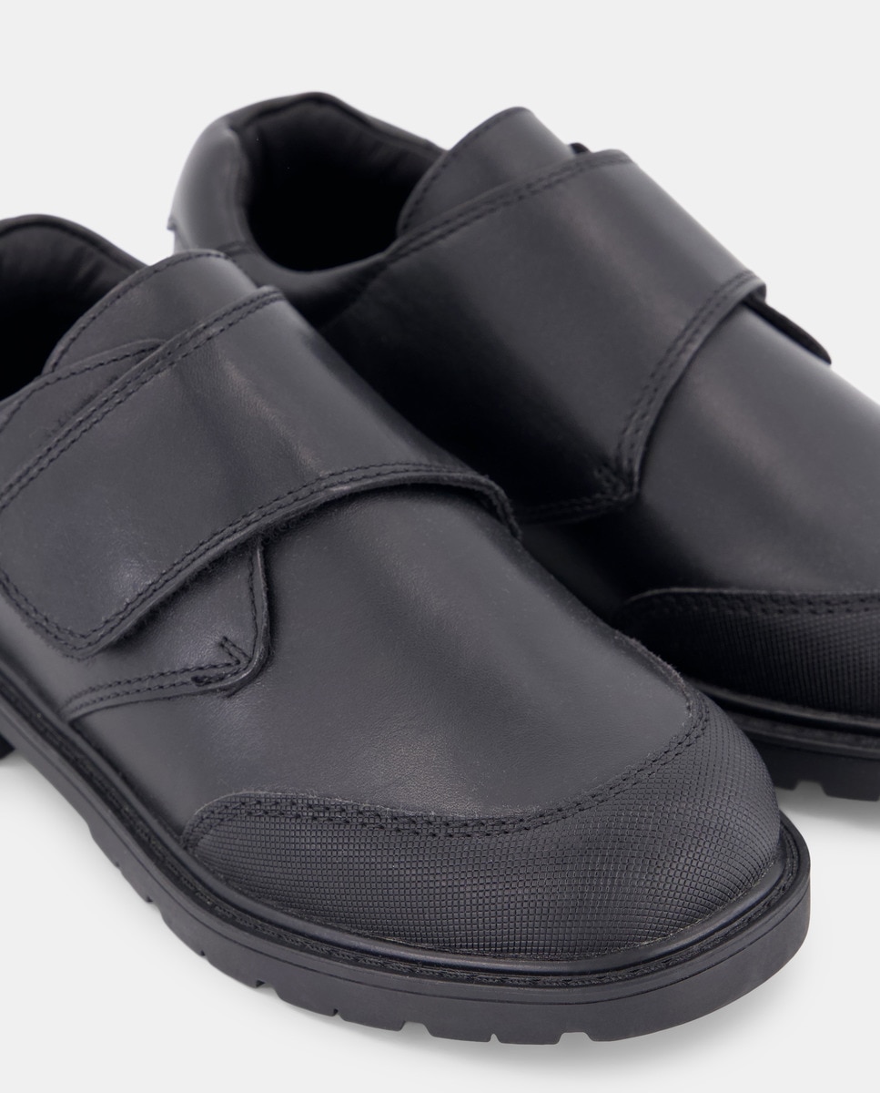 Sapatos Escolares Blucher com Fecho de Velcro e Biqueira Reforçada com Pele Preto-5