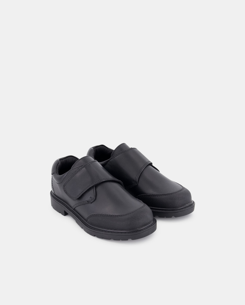 Sapatos Escolares Blucher com Fecho de Velcro e Biqueira Reforçada com Pele Preto-2