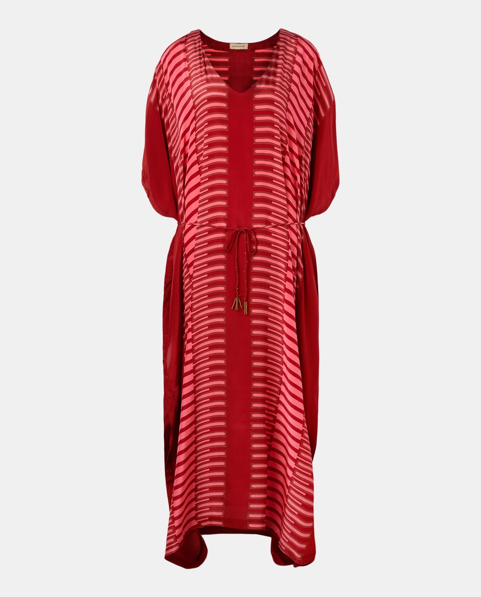 Kaftan com Estampado Geométrico e Cinto de Pérolas 660 Laranja-1
