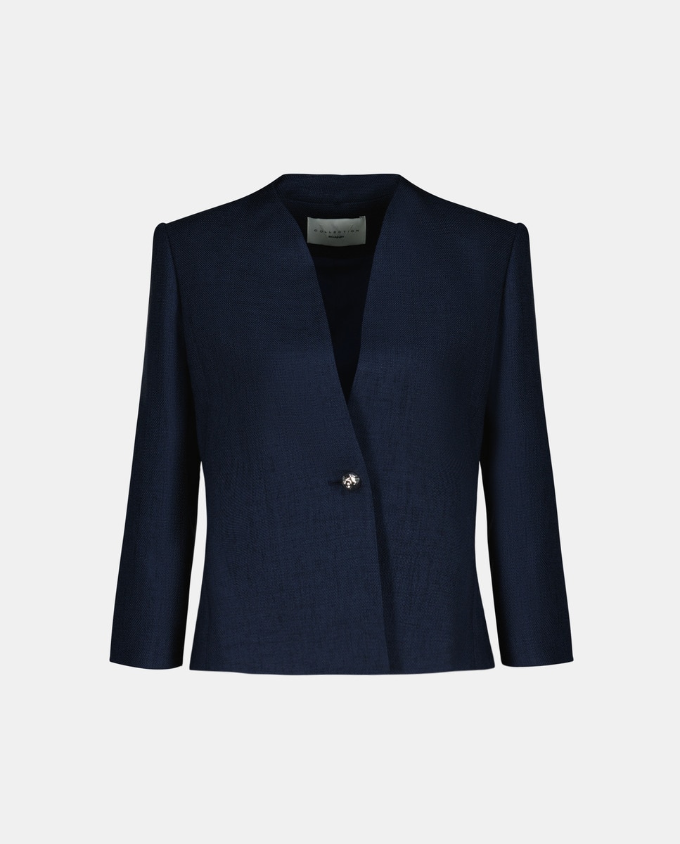 Blazer Curto Liso com Textura Azul-marinho-4