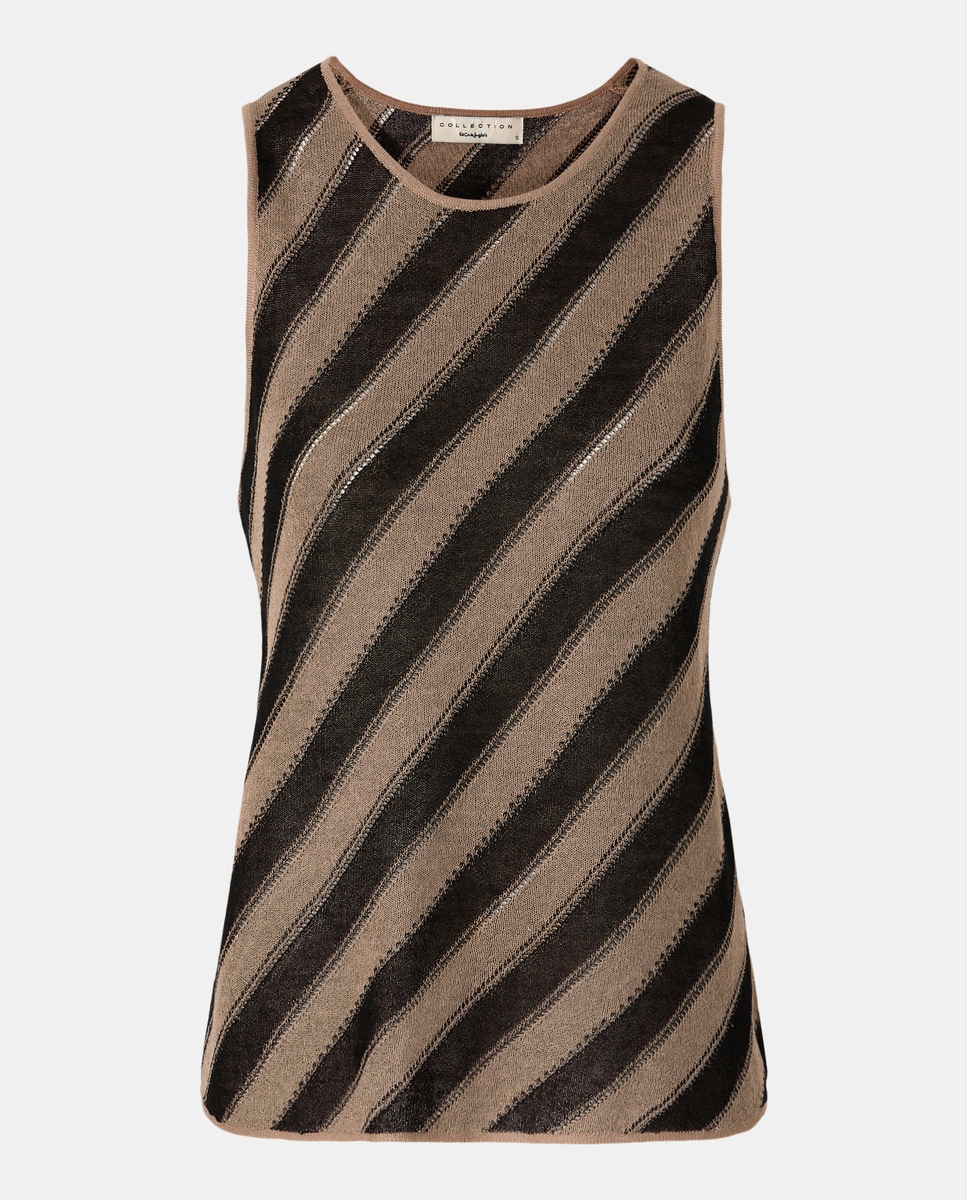 Camisola de Malha sem Mangas e com Risca Assimétrica Castanho-4