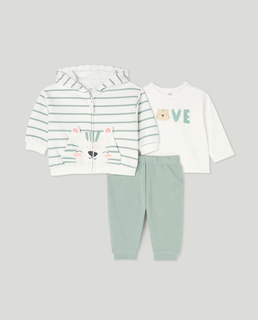 Imagem 0 de Conjunto de 3 Peças de Bebé às Riscas e com Estampado Posicional