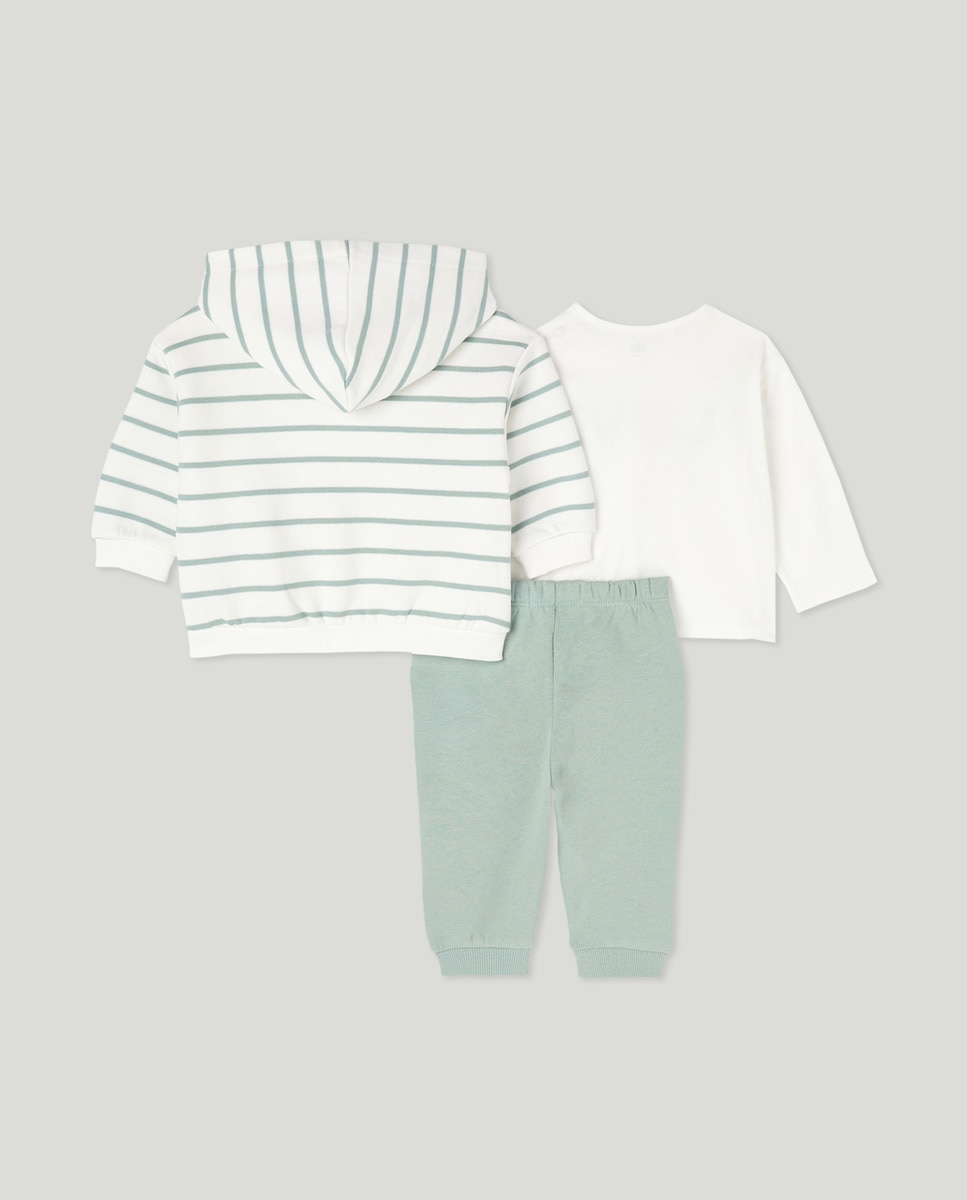 Conjunto de 3 Peças de Bebé às Riscas e com Estampado Posicional Multicolor-2