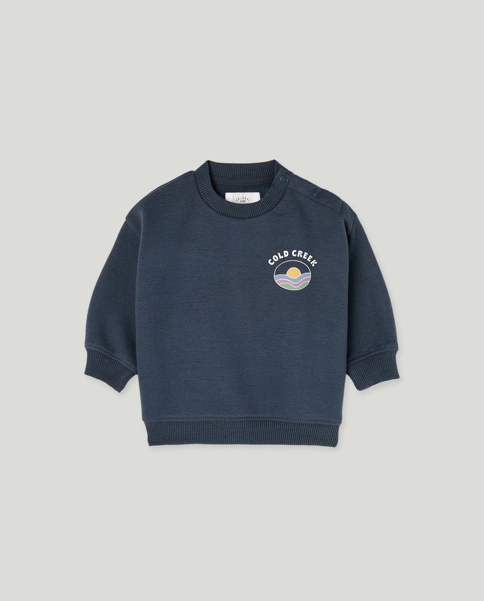 Sudadera de bebé cuello caja estampada Azul-1