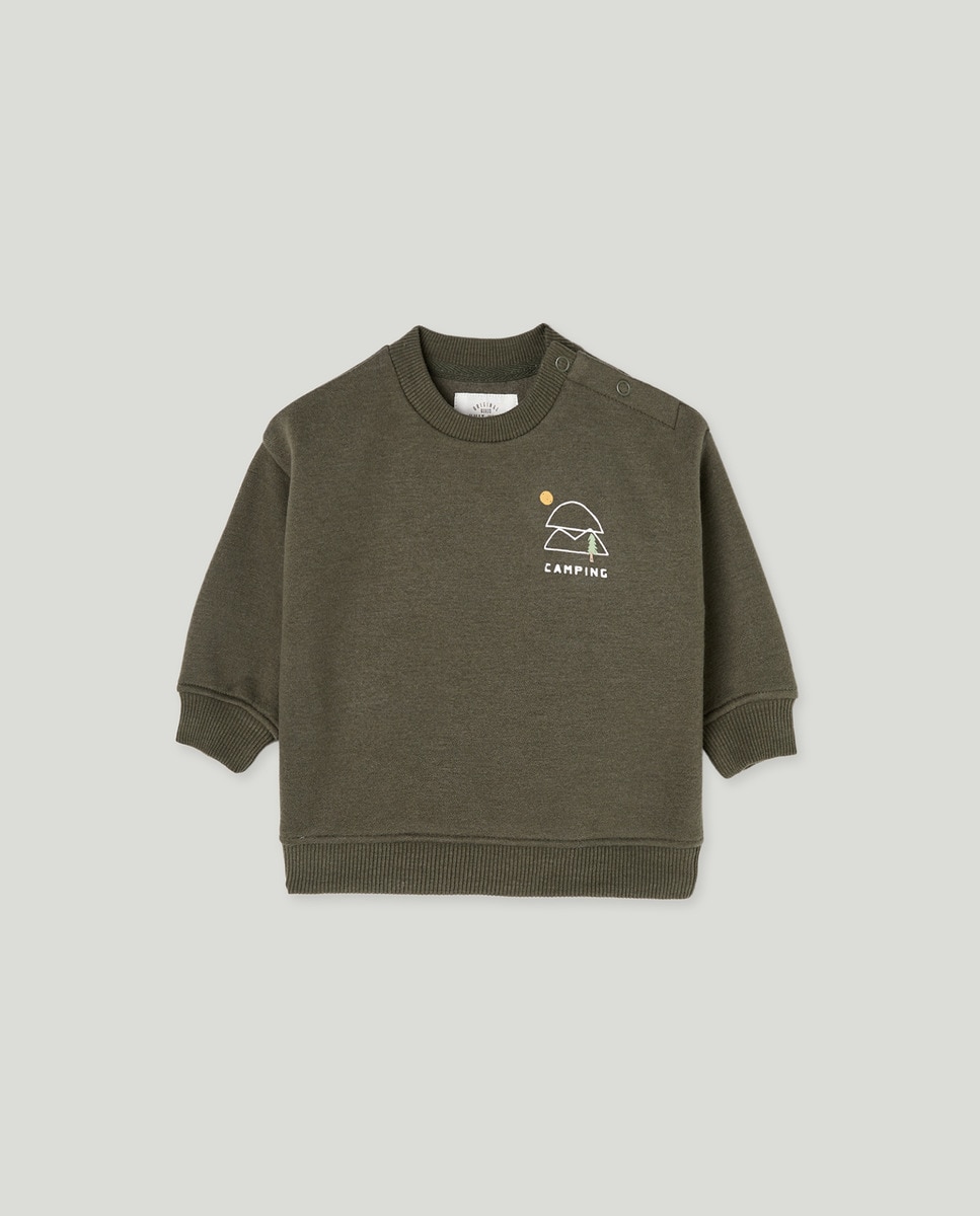 Sudadera de bebé cuello caja estampada Verde-1