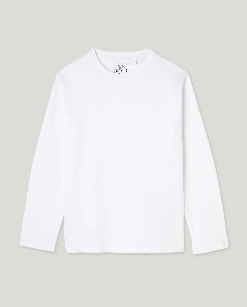 Camiseta de niño lisa manga larga Blanco-1