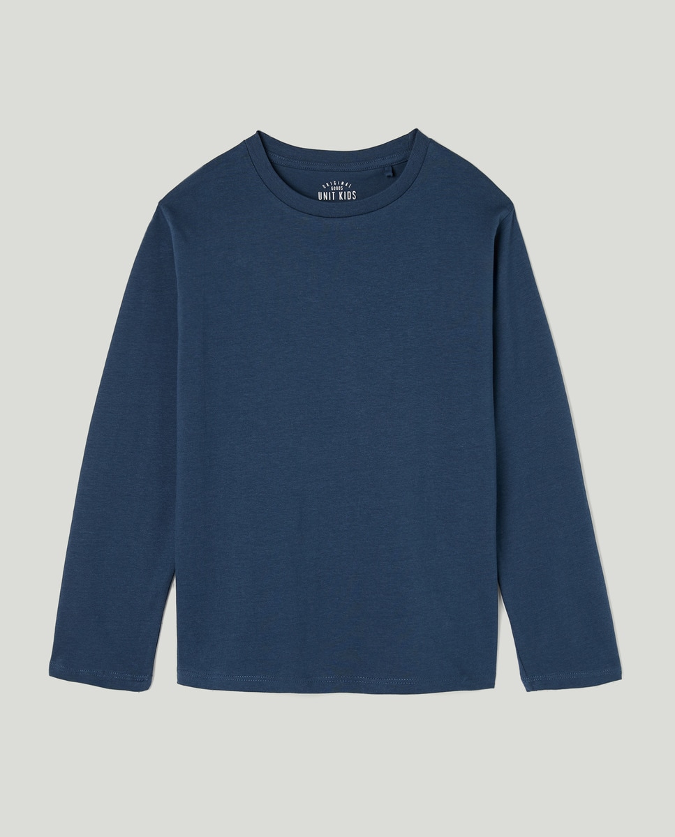 Camiseta de niño lisa manga larga Azul-1