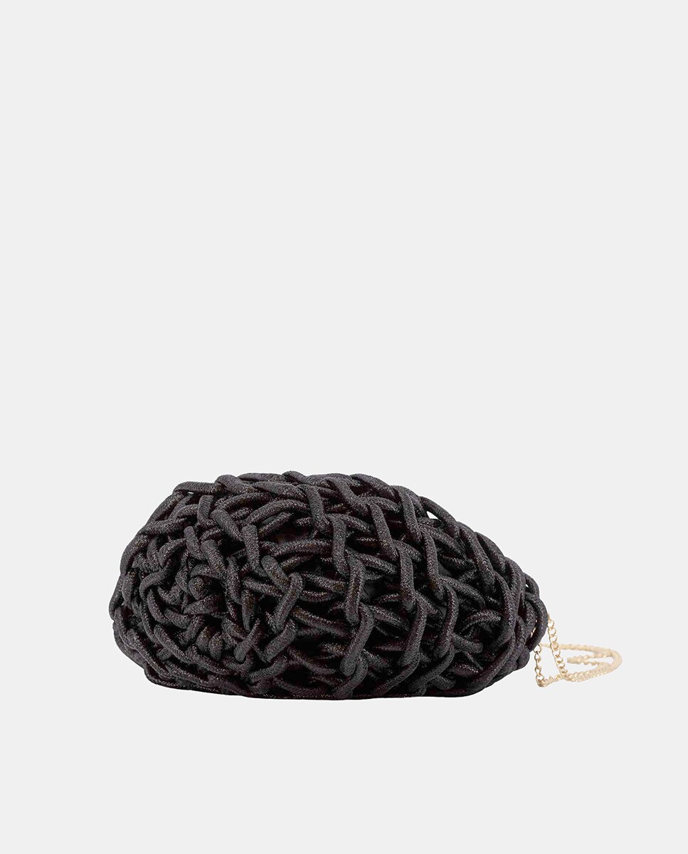 Mala de Mão de Corda Entrançada em Algodão Metalizado com Argola de Metal Preto-4