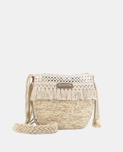 Imagem 0 de Mala Pequena de Folhas de Milho Combinadas com Franjas e Espelhos