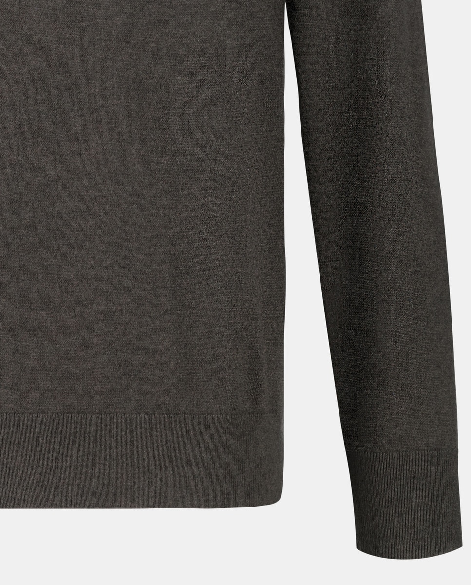 Camisola de Malha Lisa com Gola Semicisne, Fecho de Correr e em Algodão Merino Castanho-6