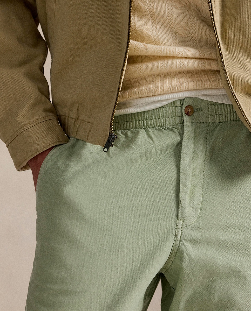 Calças Chino Classic Fit com Cordão Ajustável Verde-claro-3