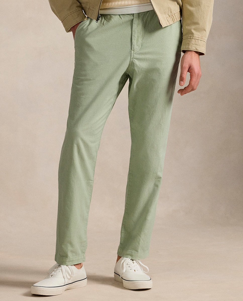 Calças Chino Classic Fit com Cordão Ajustável Verde-claro-1