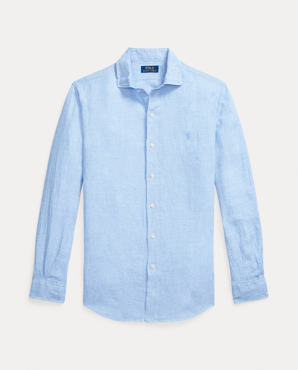 Camisa Regular Fit de Linho Azul-claro-5