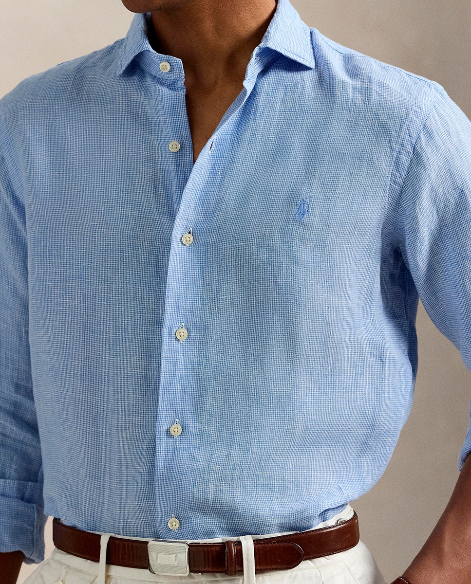 Camisa Regular Fit de Linho Azul-claro-3