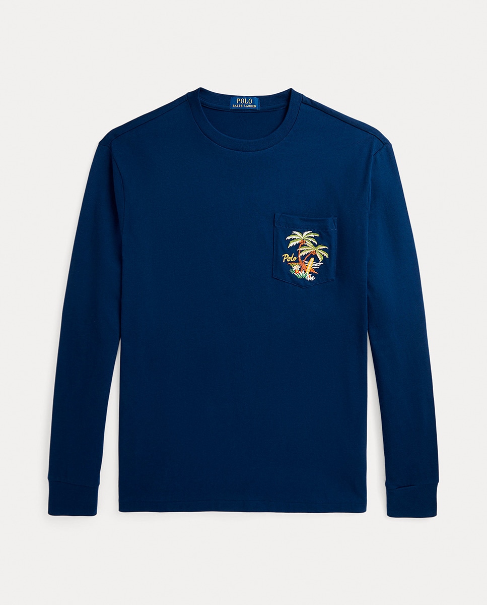 Camisola de Algodão com Manga Comprida Azul-marinho-5