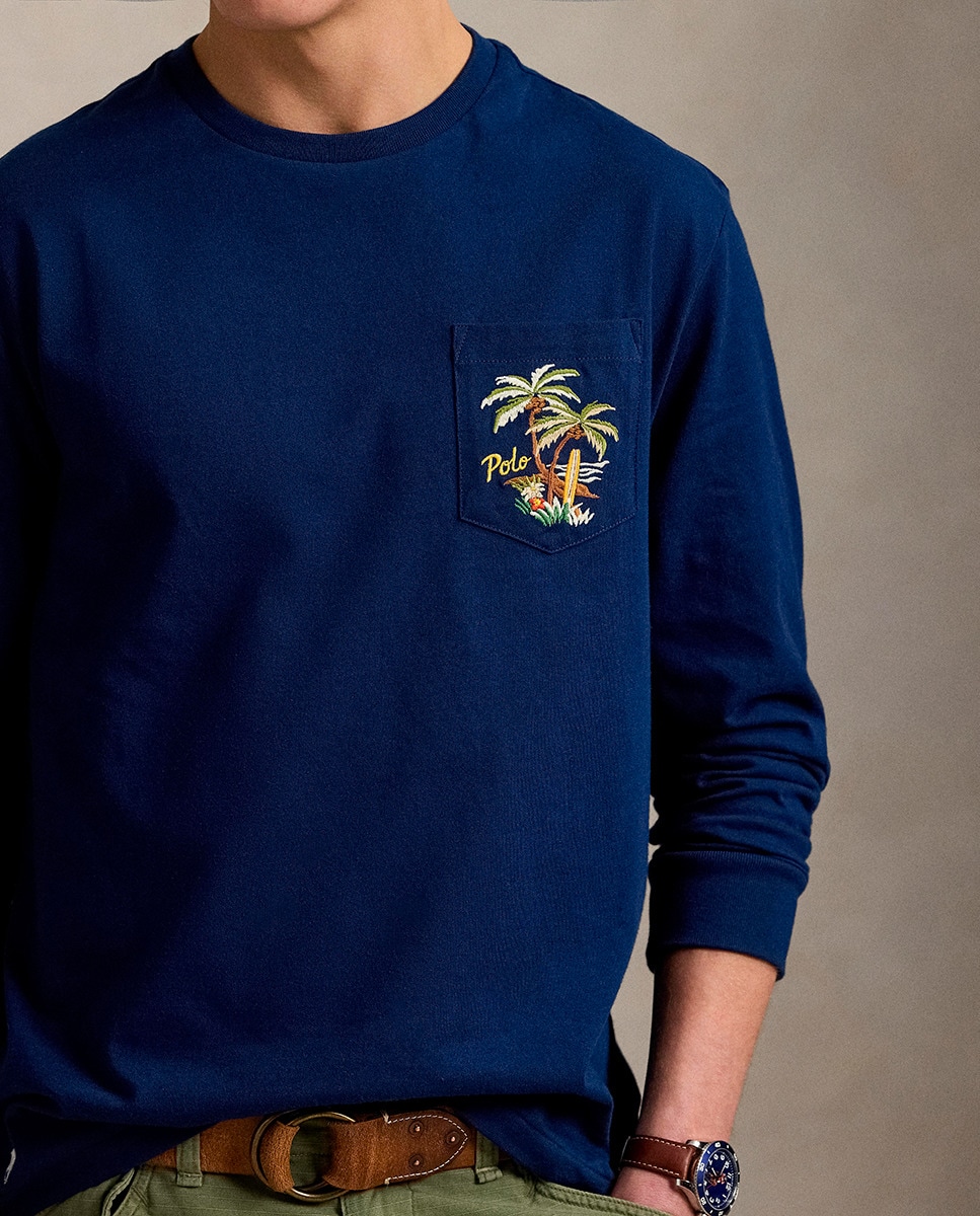 Camisola de Algodão com Manga Comprida Azul-marinho-3