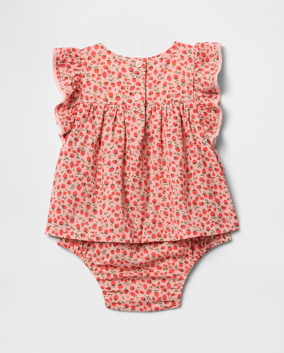Conjunto de Top de Manga Curta com Folhos e Decote Redondo com Calções de Bebé Coral-2