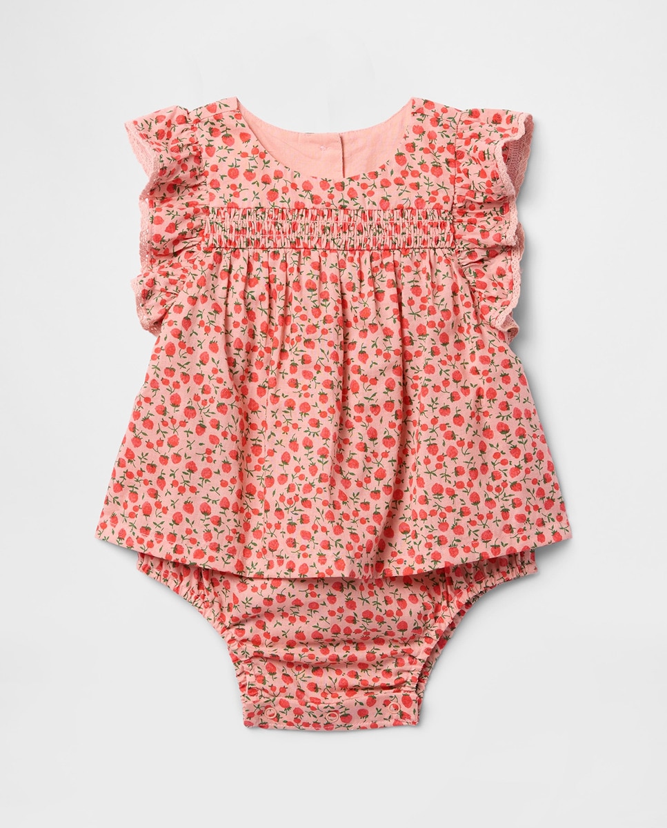 Conjunto de Top de Manga Curta com Folhos e Decote Redondo com Calções de Bebé Coral-1