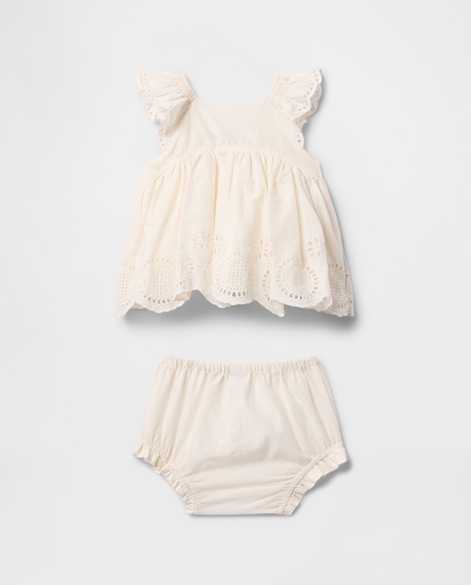Babygrow de Top e Bombachas de Bebé com Gola Redonda Branco-2